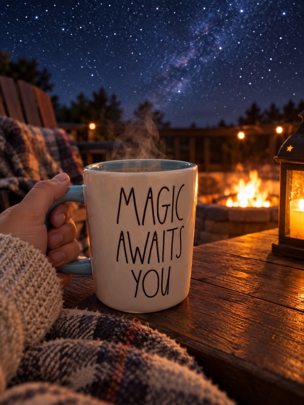 Rae Dunn Walt Disney Mug with Blue Handle - "Magic Awaits You"